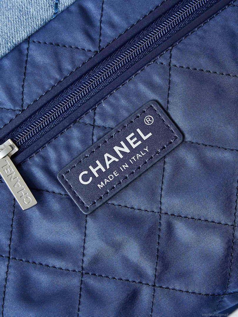 Chanel 22 Small Handbag Washed Denim & Silver-Tone Metal AS3260 Blue