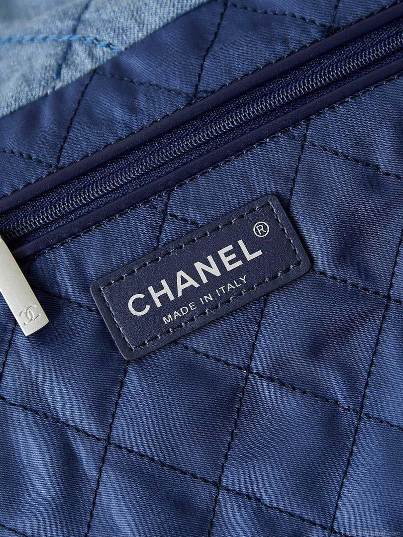 Chanel 22 Handbag Washed Denim & Silver-Tone Metal AS3261 Blue