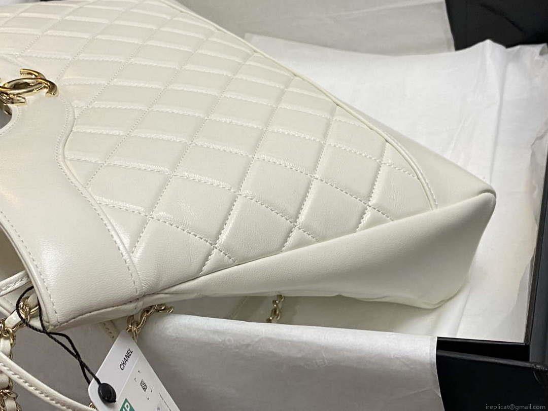 Chanel AS4854 Shopping Bag Shiny Lambskin & Gold-Tone Metal White