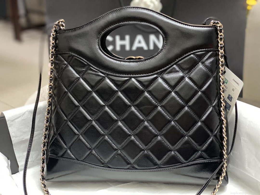 Chanel AS4853 Shopping Bag Shiny Lambskin & Gold-Tone Metal Black