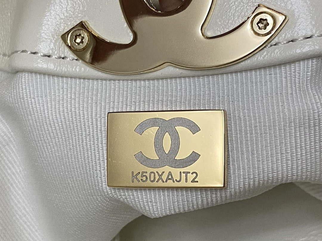 Chanel AS4853 Shopping Bag Shiny Lambskin & Gold-Tone Metal White