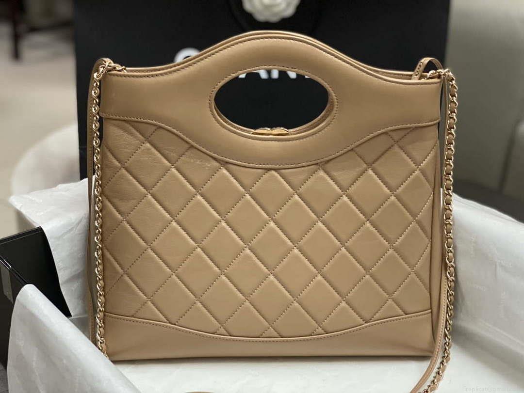 Chanel AS4853 Shopping Bag Shiny Lambskin & Gold-Tone Metal Brown