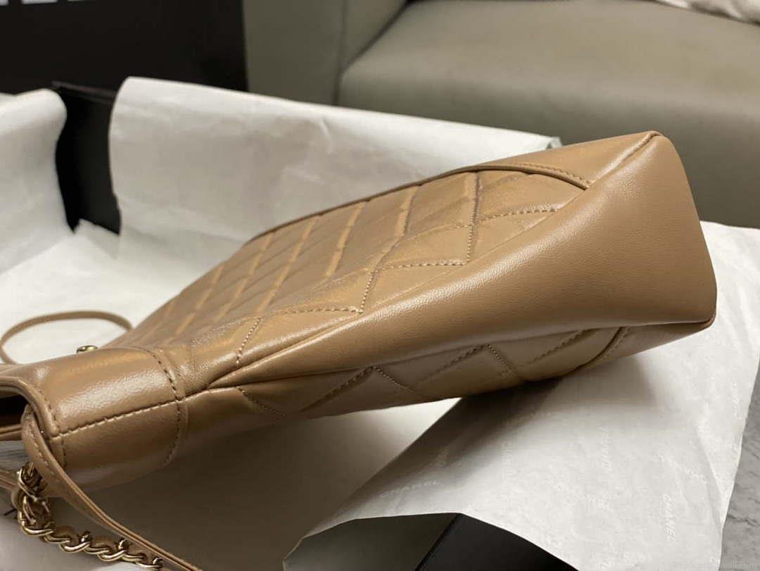Chanel AS4853 Shopping Bag Shiny Lambskin & Gold-Tone Metal Brown
