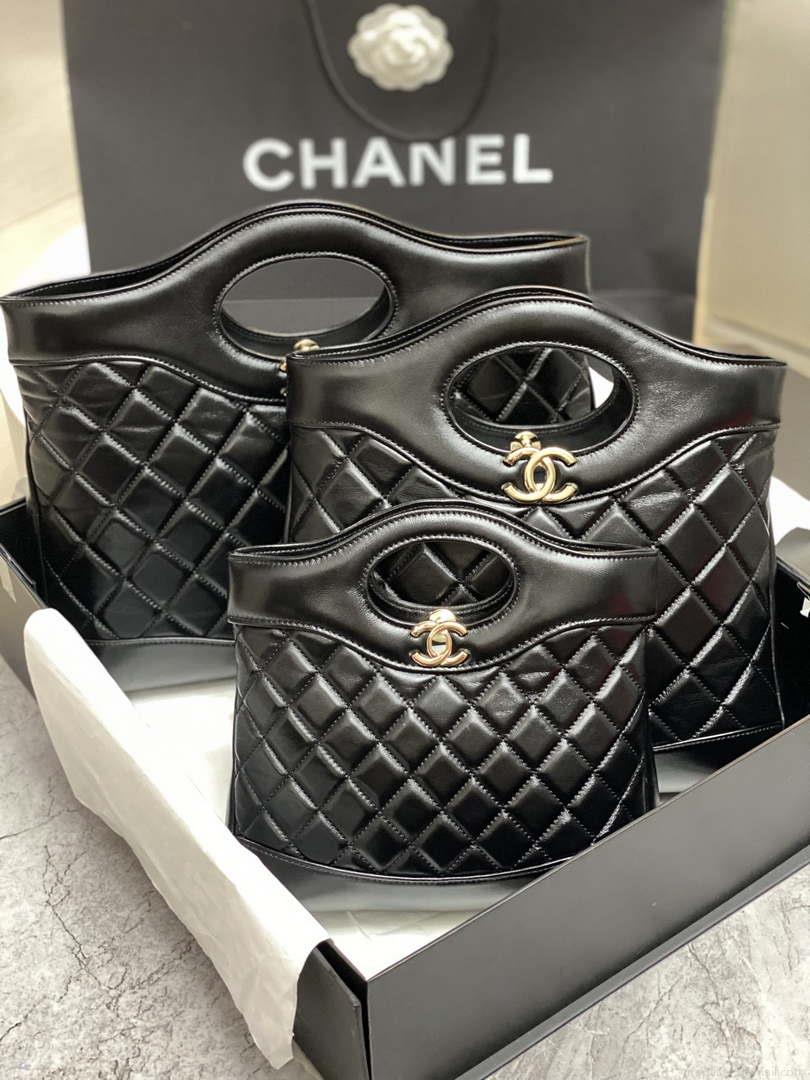 Chanel AP3656 Small Shopping Bag Shiny Lambskin & Gold-Tone Metal Black