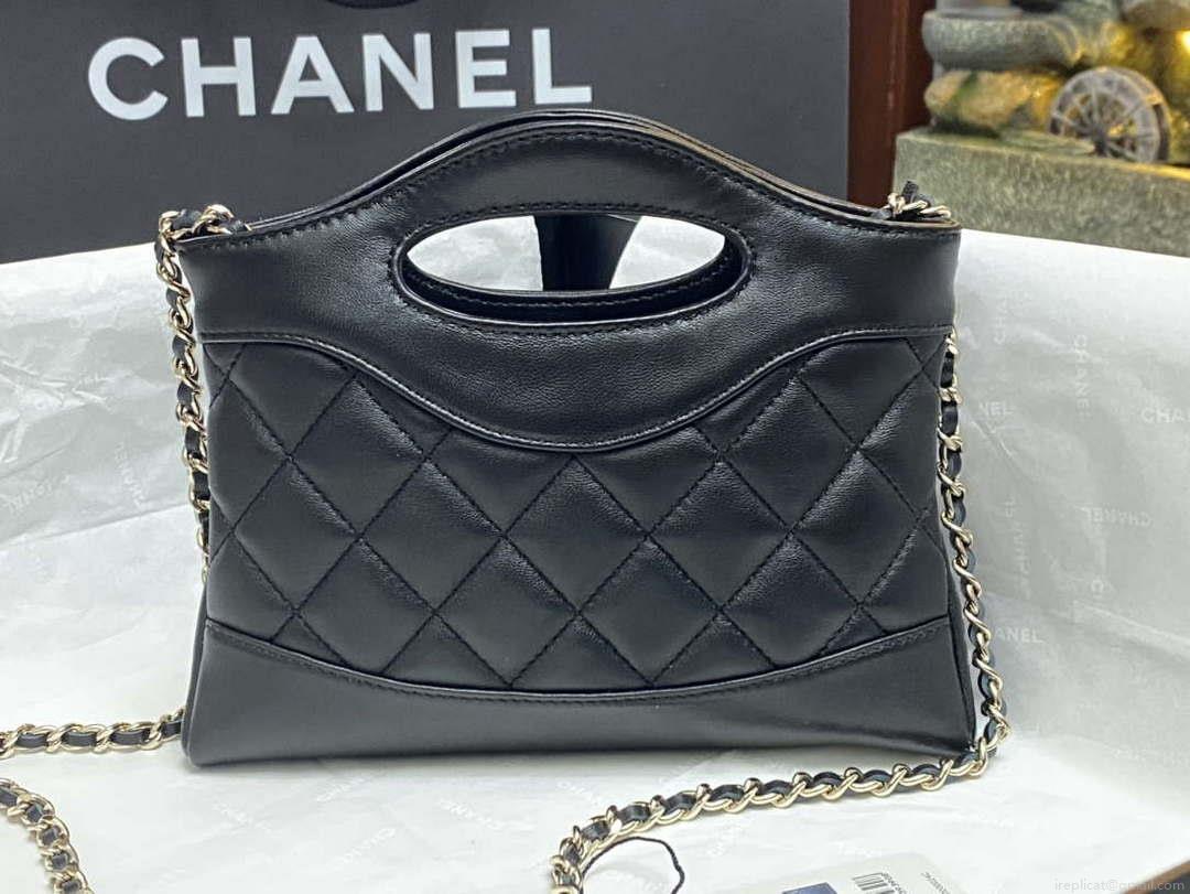 Chanel AP3656 Small Shopping Bag Shiny Lambskin & Gold-Tone Metal Black