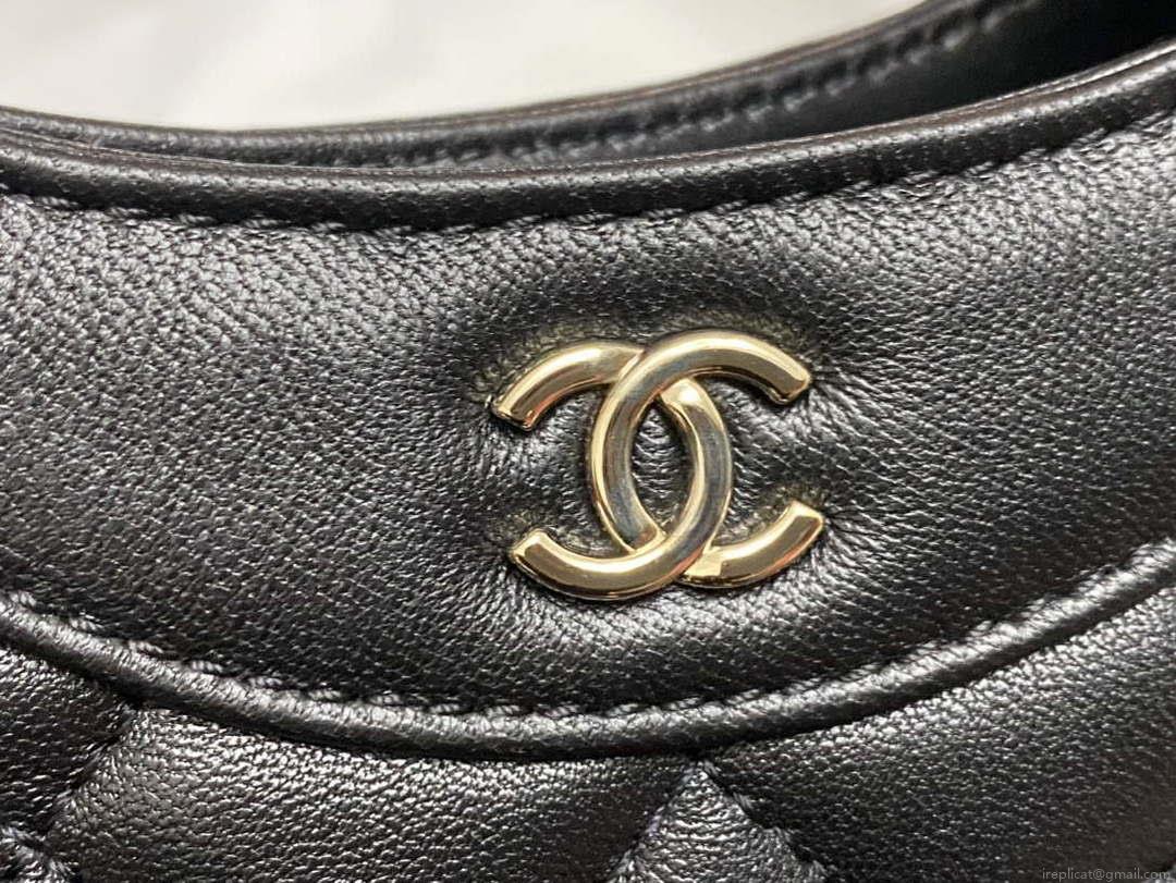 Chanel AP3656 Small Shopping Bag Shiny Lambskin & Gold-Tone Metal Black