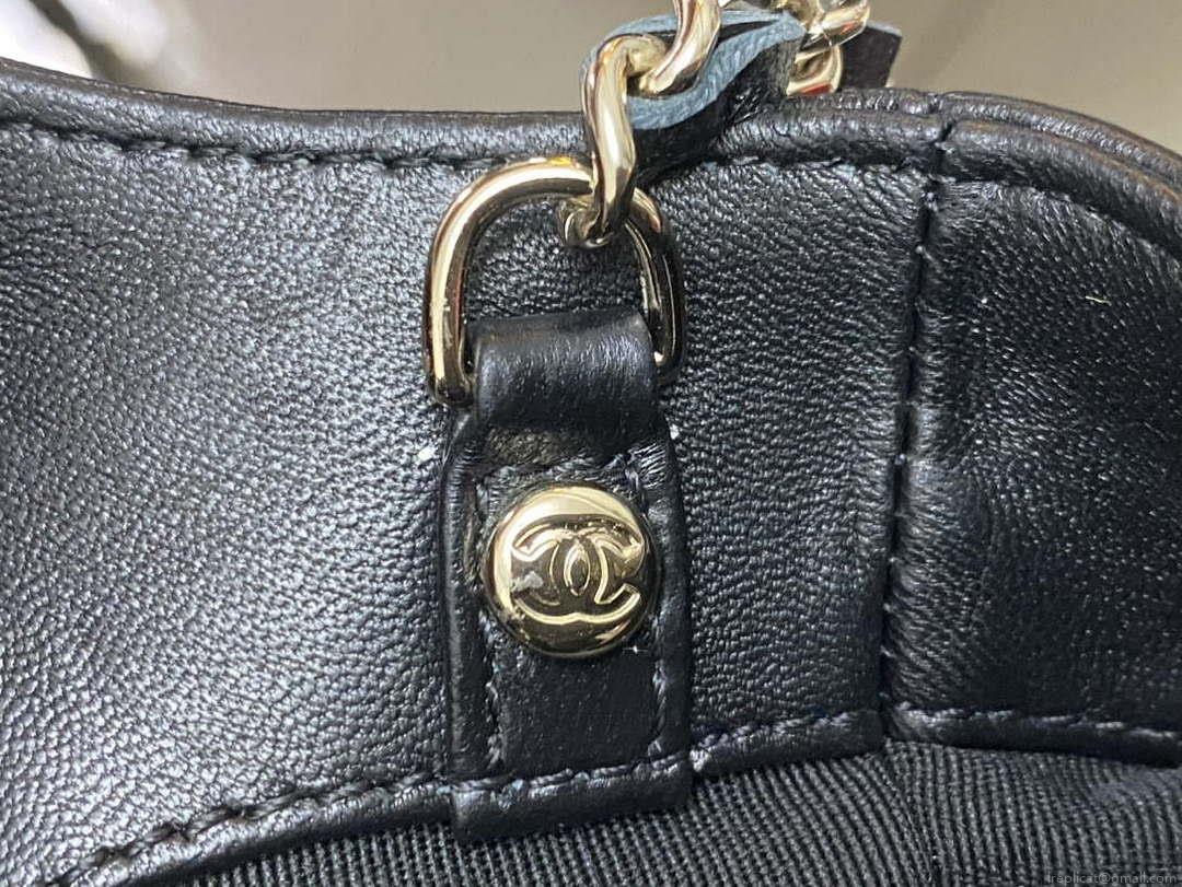 Chanel AP3656 Small Shopping Bag Shiny Lambskin & Gold-Tone Metal Black