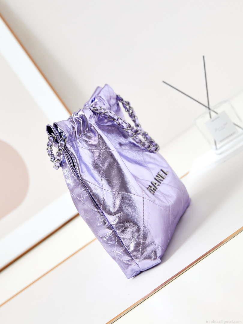 Chanel 22 Small Handbag Fantasy color Calfskin & Gold-Tone Metal AS3260 Purple