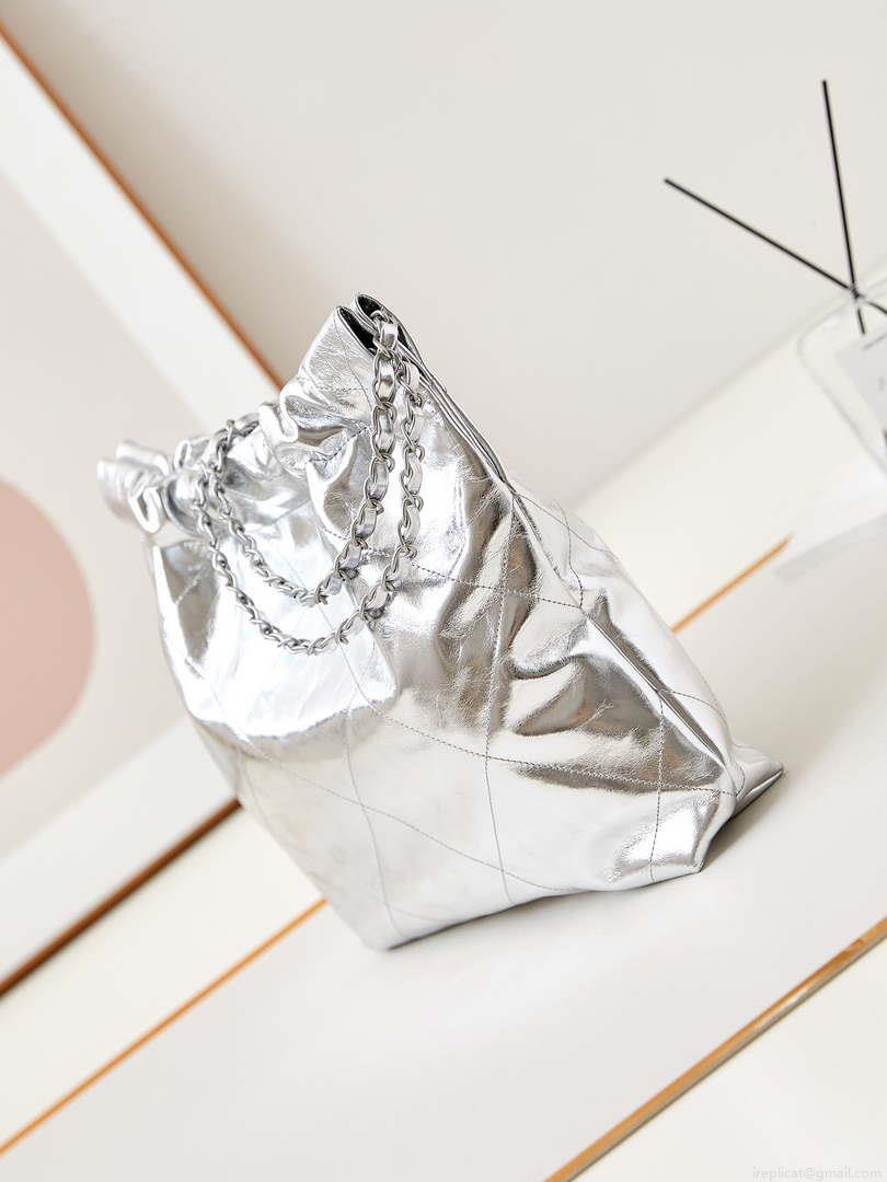 Chanel 22 Small Handbag Fantasy color Calfskin & Silver-Tone Metal AS3260 Silver