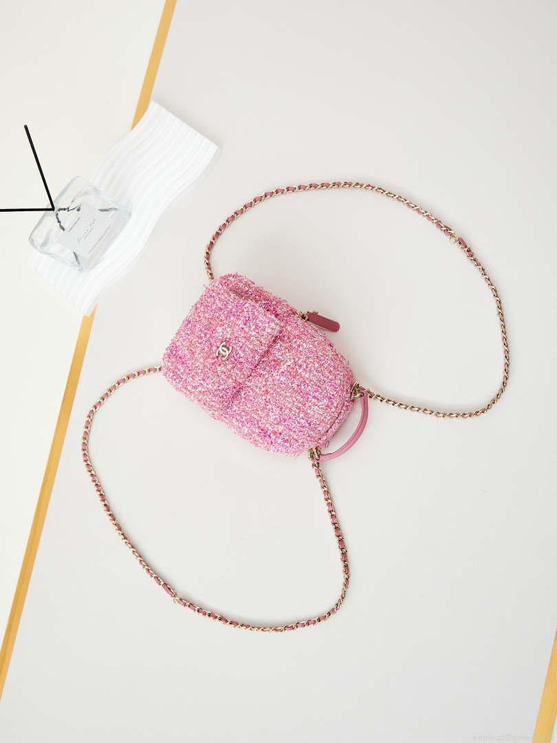 Chanel Ap3753 CLASSIC MINI Backpack Tweed & Gold-Tone Metal Light Pink