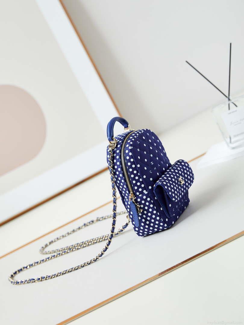 Chanel Ap3753 CLASSIC MINI Backpack Tweed & Gold-Tone Metal Blue white