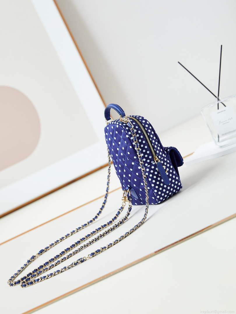 Chanel Ap3753 CLASSIC MINI Backpack Tweed & Gold-Tone Metal Blue white