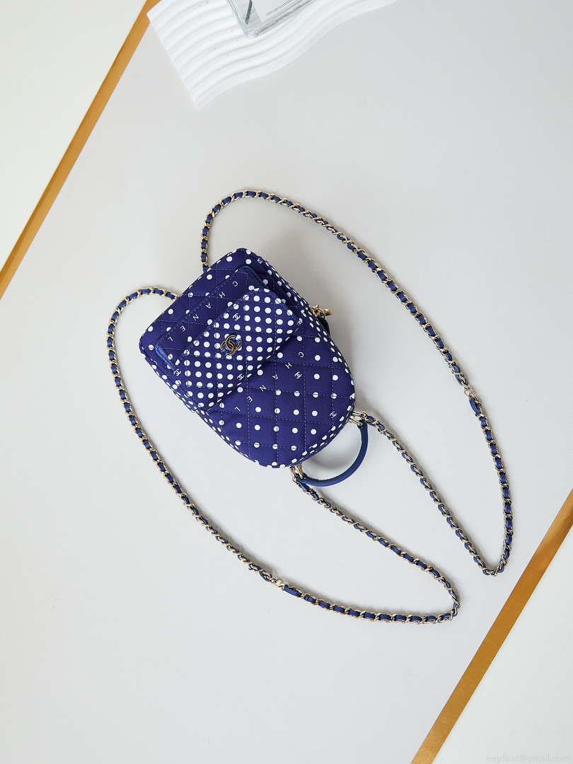 Chanel Ap3753 CLASSIC MINI Backpack Tweed & Gold-Tone Metal Blue white