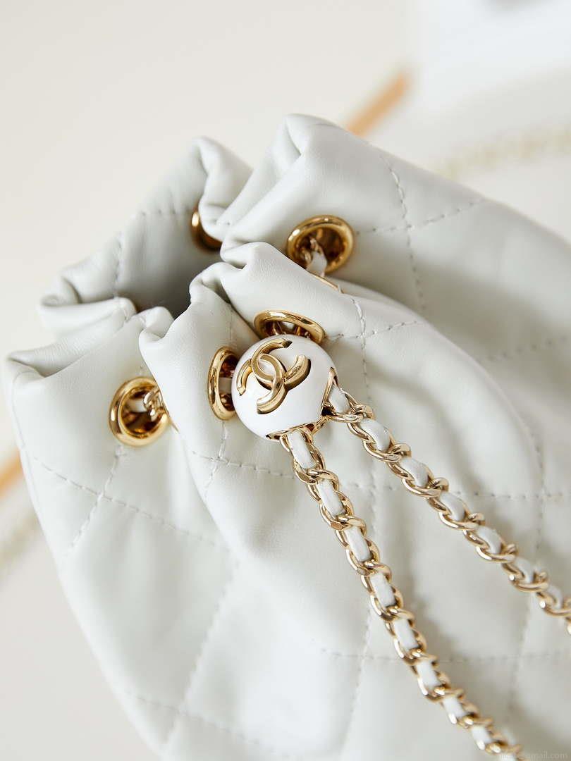 Chanel AS4810 Backpack Shiny Lambskin & Gold-Tone Metal White