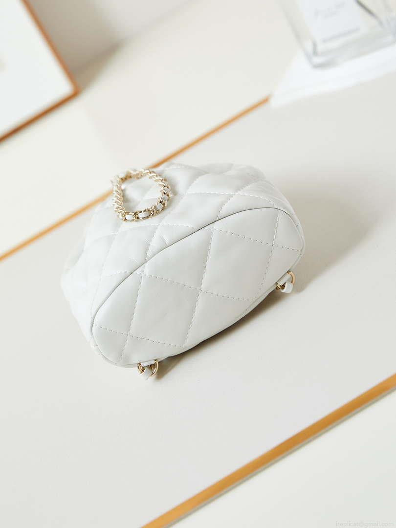 Chanel AS4810 Backpack Shiny Lambskin & Gold-Tone Metal White
