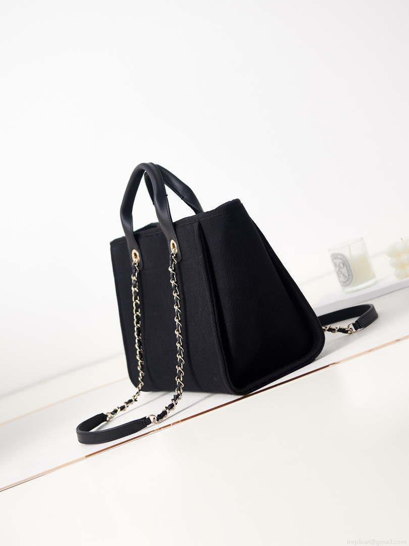 Chanel AS3257 Small Shopping Bag Mixed Fibers Calfskin & Gold-Tone Metal Black