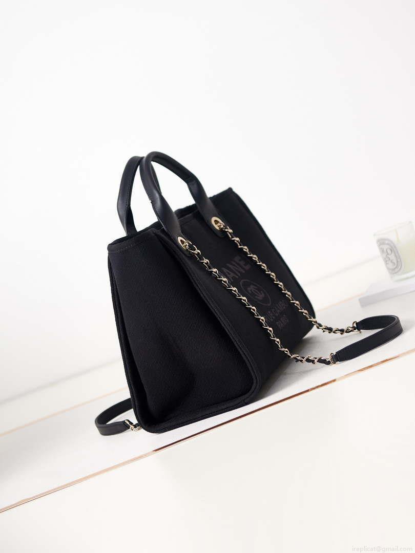 Chanel AS3257 Small Shopping Bag Mixed Fibers Calfskin & Gold-Tone Metal Black