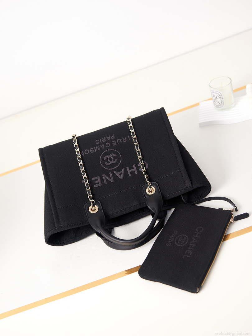 Chanel AS3257 Small Shopping Bag Mixed Fibers Calfskin & Gold-Tone Metal Black
