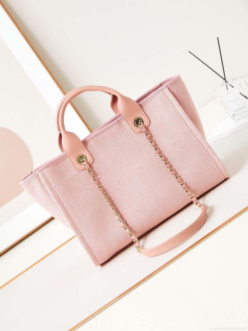 Chanel AS3257 Small Shopping Bag Mixed Fibers Calfskin & Gold-Tone Metal Pink