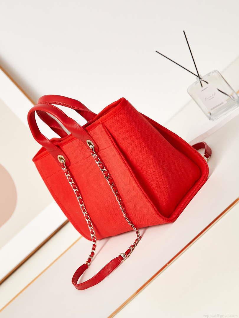 Chanel AS3257 Small Shopping Bag Mixed Fibers Calfskin & Gold-Tone Metal Red