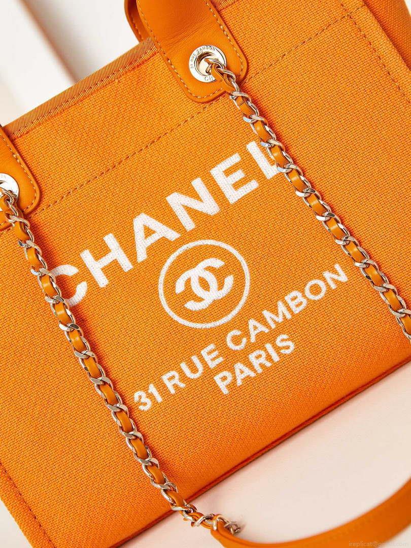 Chanel AS3257 Small Shopping Bag Mixed Fibers Calfskin & Gold-Tone Metal Orange