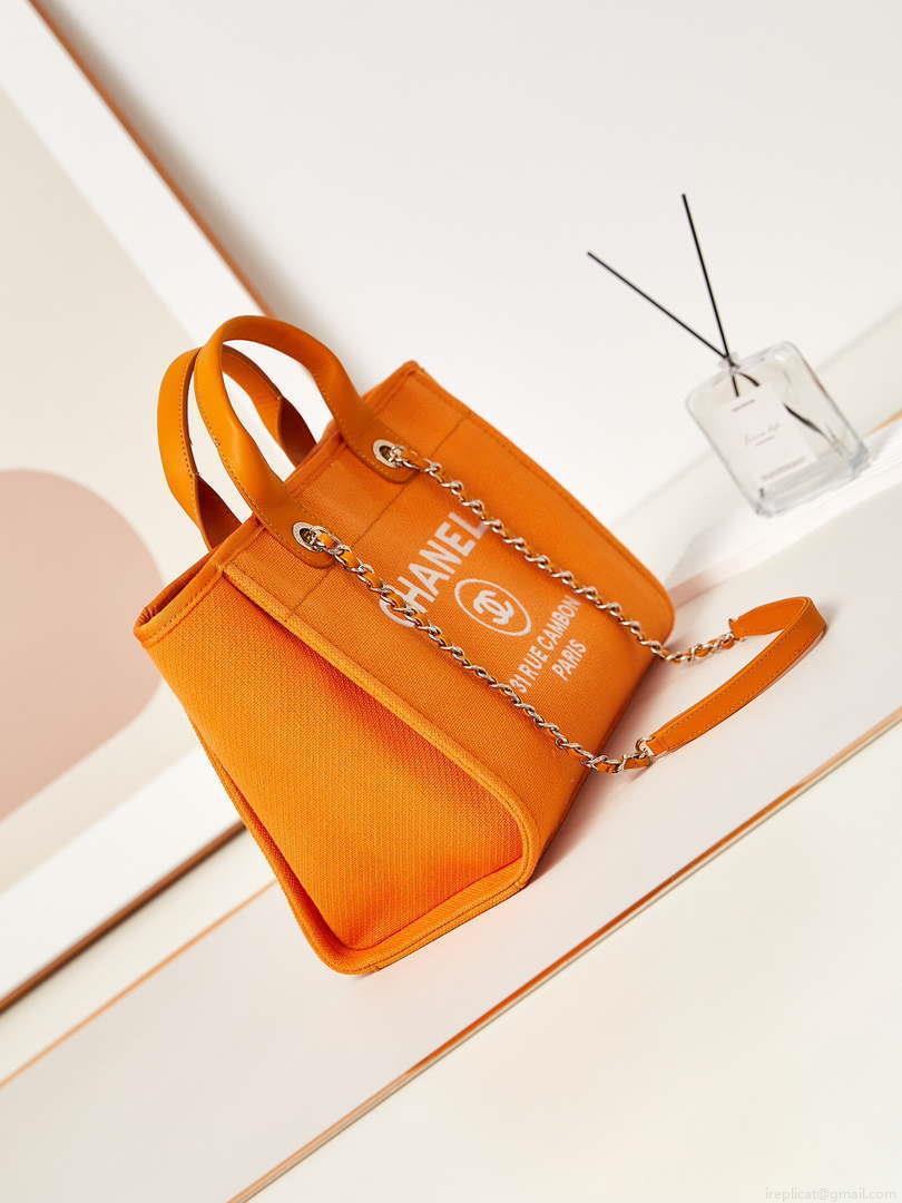 Chanel AS3257 Small Shopping Bag Mixed Fibers Calfskin & Gold-Tone Metal Orange