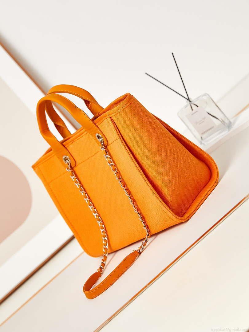 Chanel AS3257 Small Shopping Bag Mixed Fibers Calfskin & Gold-Tone Metal Orange