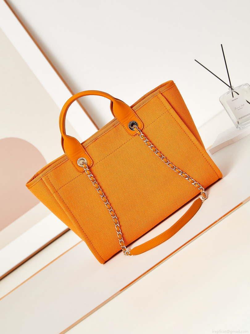 Chanel AS3257 Small Shopping Bag Mixed Fibers Calfskin & Gold-Tone Metal Orange
