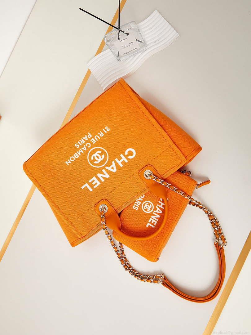 Chanel AS3257 Small Shopping Bag Mixed Fibers Calfskin & Gold-Tone Metal Orange