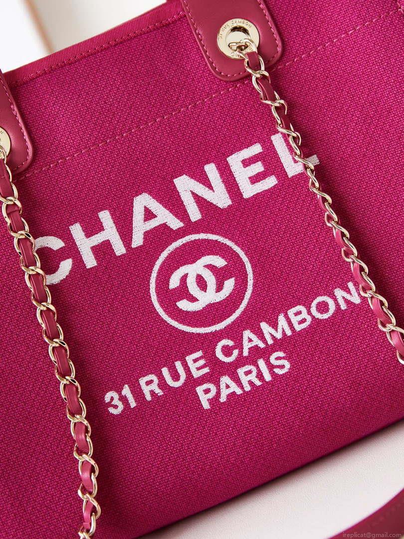 Chanel AS3257 Small Shopping Bag Mixed Fibers Calfskin & Gold-Tone Metal Rose Red