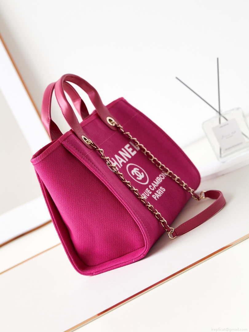 Chanel AS3257 Small Shopping Bag Mixed Fibers Calfskin & Gold-Tone Metal Rose Red