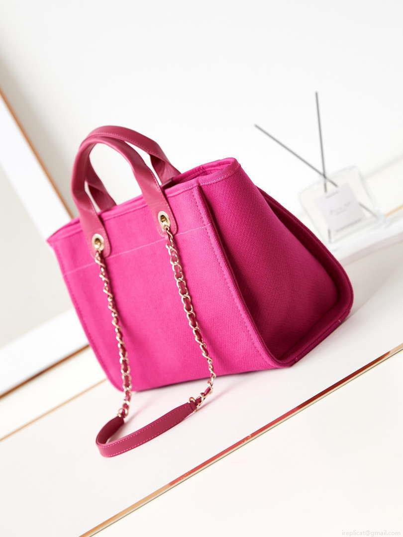 Chanel AS3257 Small Shopping Bag Mixed Fibers Calfskin & Gold-Tone Metal Rose Red