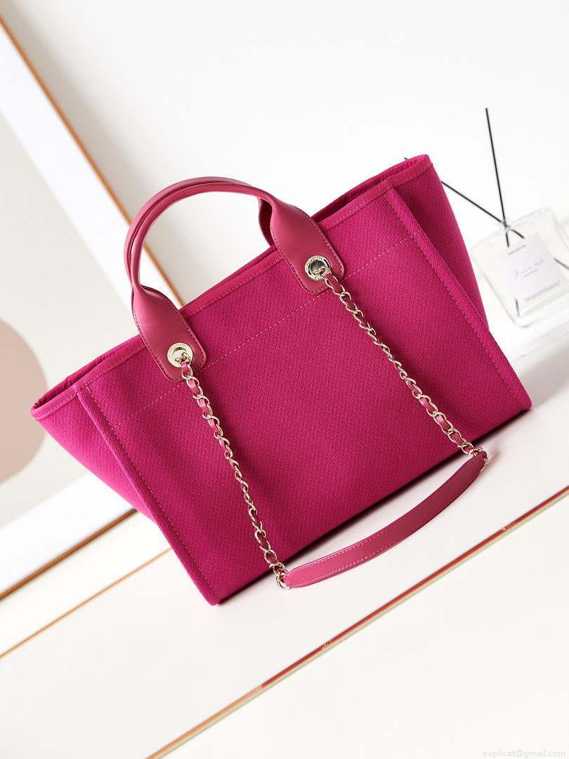 Chanel AS3257 Small Shopping Bag Mixed Fibers Calfskin & Gold-Tone Metal Rose Red