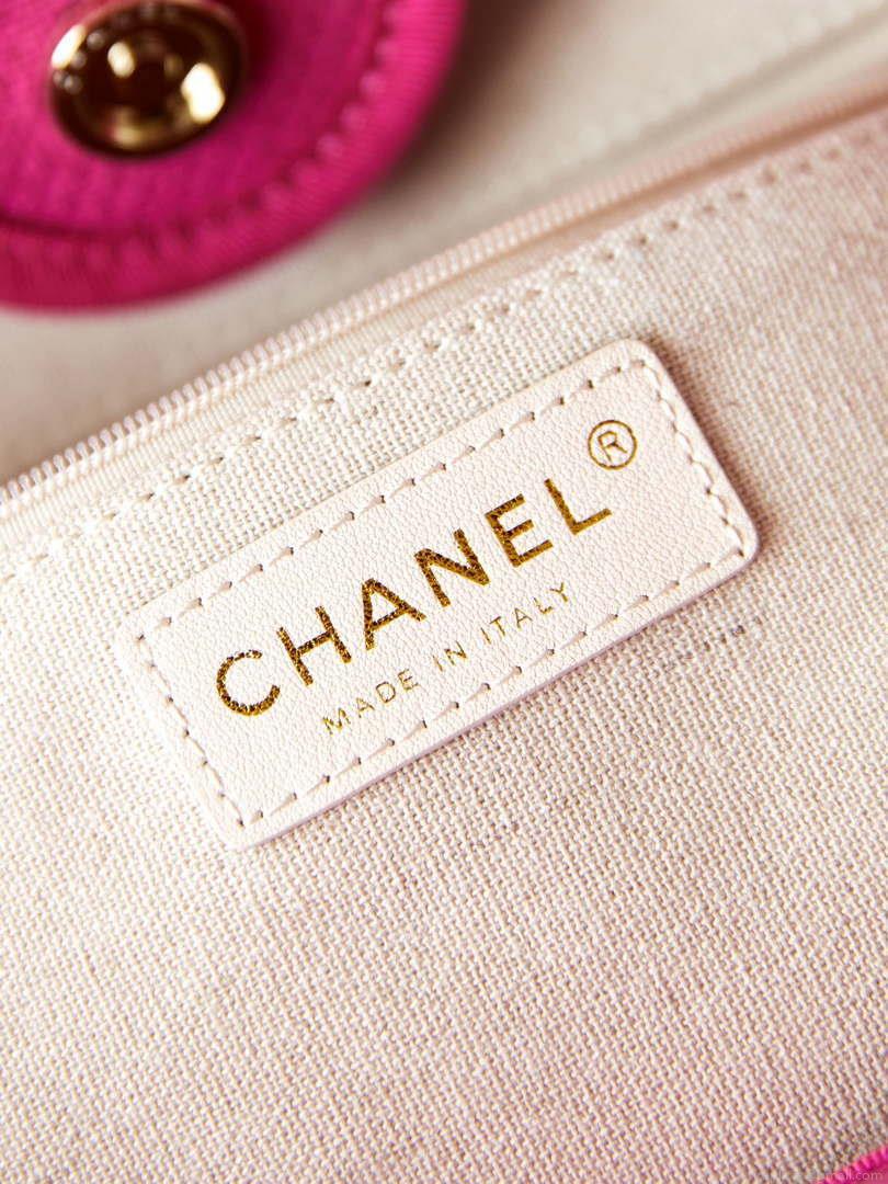 Chanel AS3257 Small Shopping Bag Mixed Fibers Calfskin & Gold-Tone Metal Rose Red
