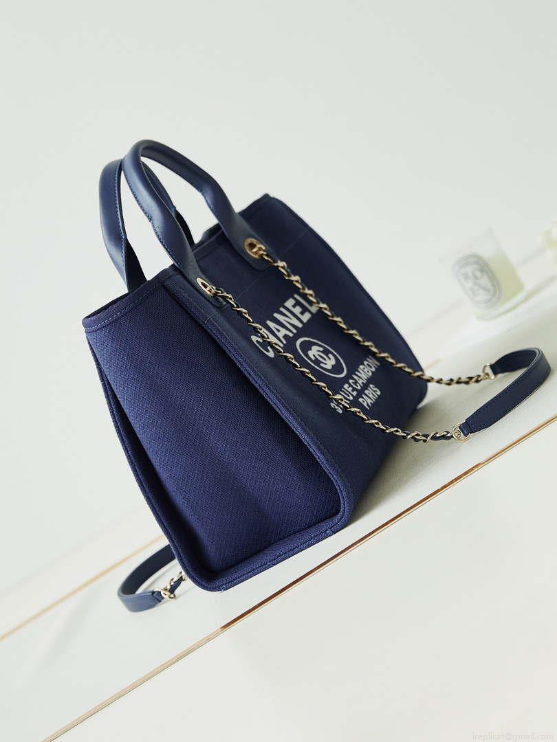 Chanel AS3257 Small Shopping Bag Mixed Fibers Calfskin & Gold-Tone Metal Blue