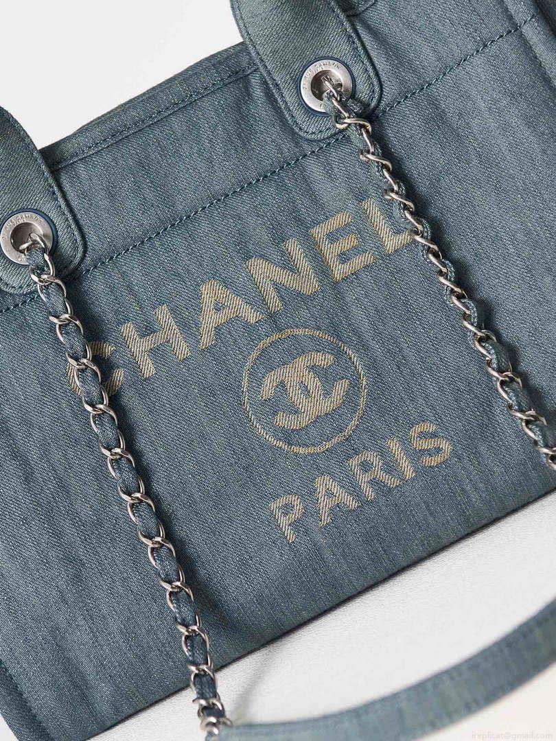 Chanel AS3257 Small Shopping Bag Mixed Fibers Calfskin & Gold-Tone Metal Navy Blue