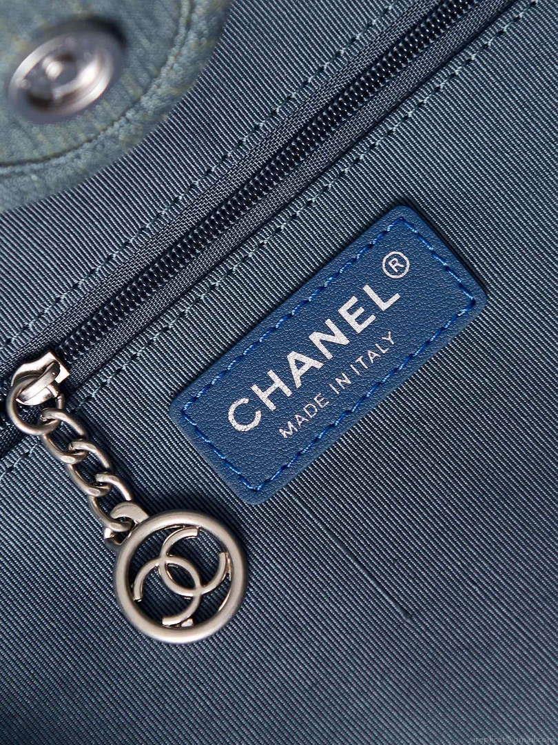 Chanel AS3257 Small Shopping Bag Mixed Fibers Calfskin & Gold-Tone Metal Navy Blue