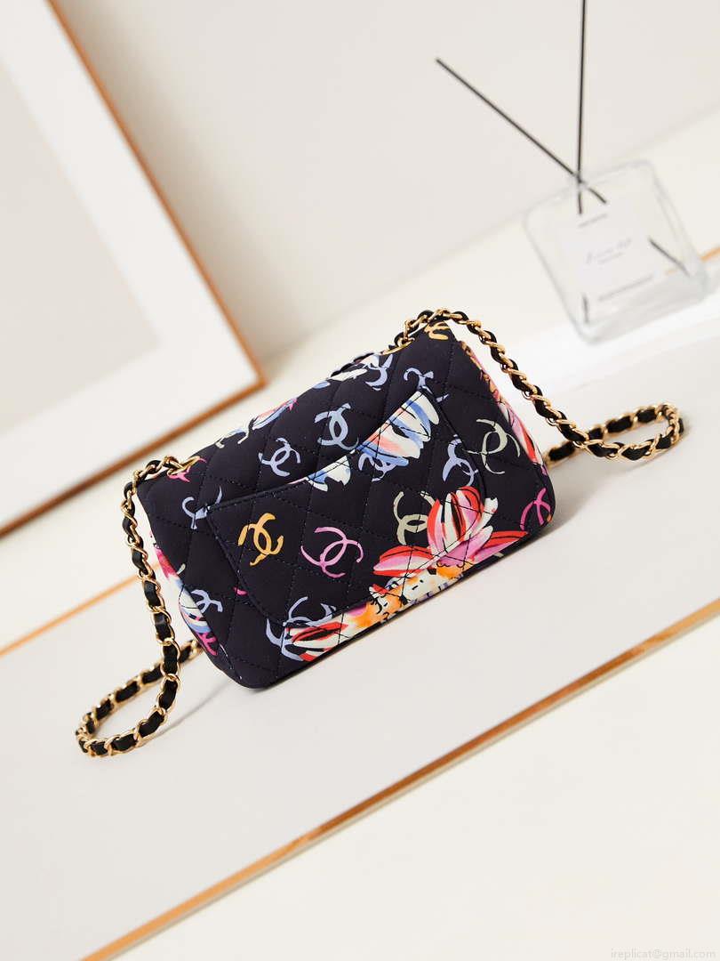 Chanel A69900 Mini Flap Printed Fabric & Gold Metal AS1116 Black & Multicolour