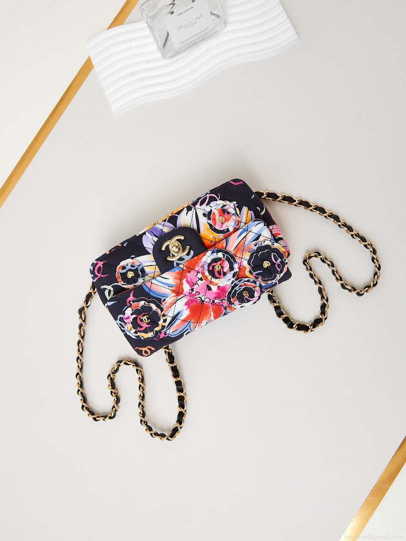 Chanel A69900 Mini Flap Printed Fabric & Gold Metal AS1116 Black & Multicolour