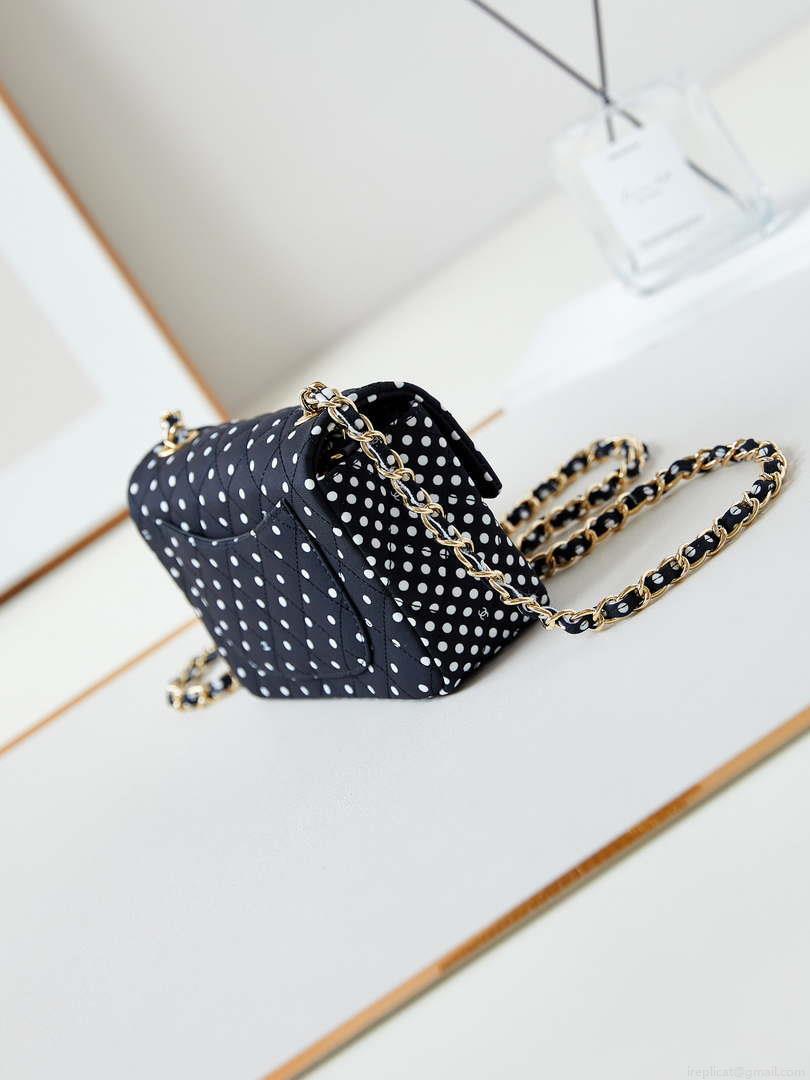 Chanel A69900 24P Mini Flap Black Fabric Printed with white raindrops AS1116
