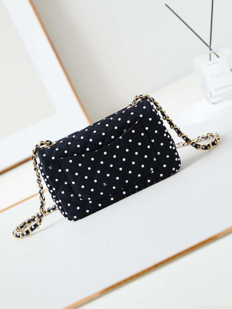 Chanel A69900 24P Mini Flap Black Fabric Printed with white raindrops AS1116