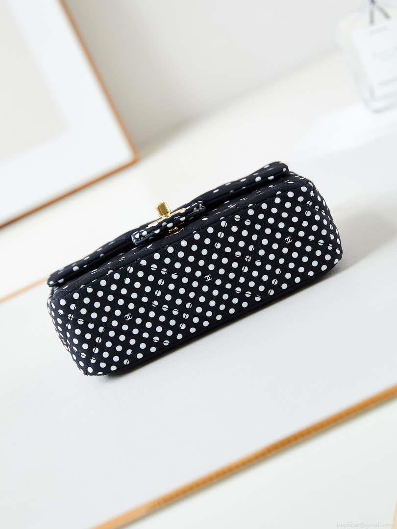 Chanel A69900 24P Mini Flap Black Fabric Printed with white raindrops AS1116
