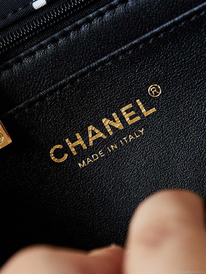 Chanel A69900 24P Mini Flap Black Fabric Printed with white raindrops AS1116