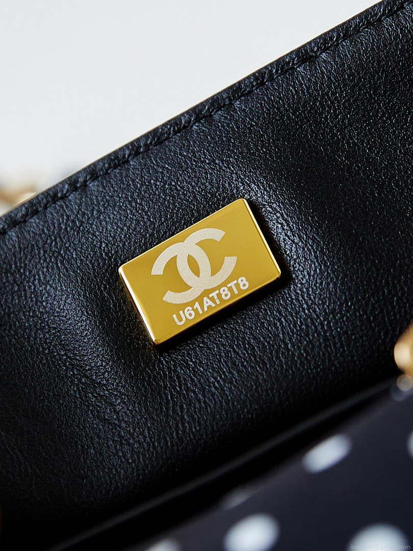 Chanel A69900 24P Mini Flap Black Fabric Printed with white raindrops AS1116