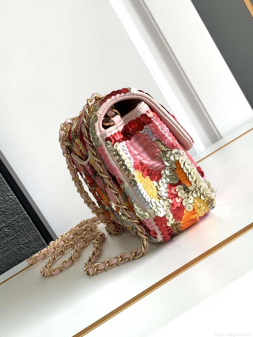 Chanel A69900 24P Mini Flap Pink Limited Edition Beaded Bags