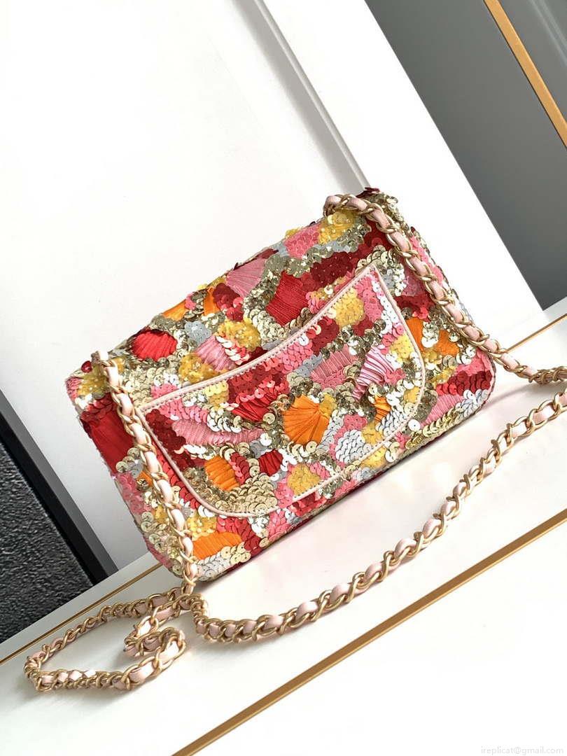 Chanel A69900 24P Mini Flap Pink Limited Edition Beaded Bags