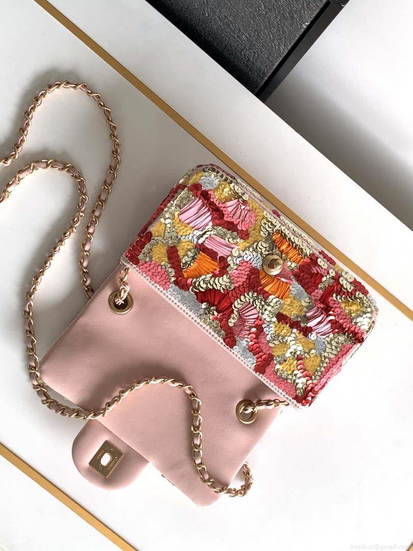 Chanel A69900 24P Mini Flap Pink Limited Edition Beaded Bags