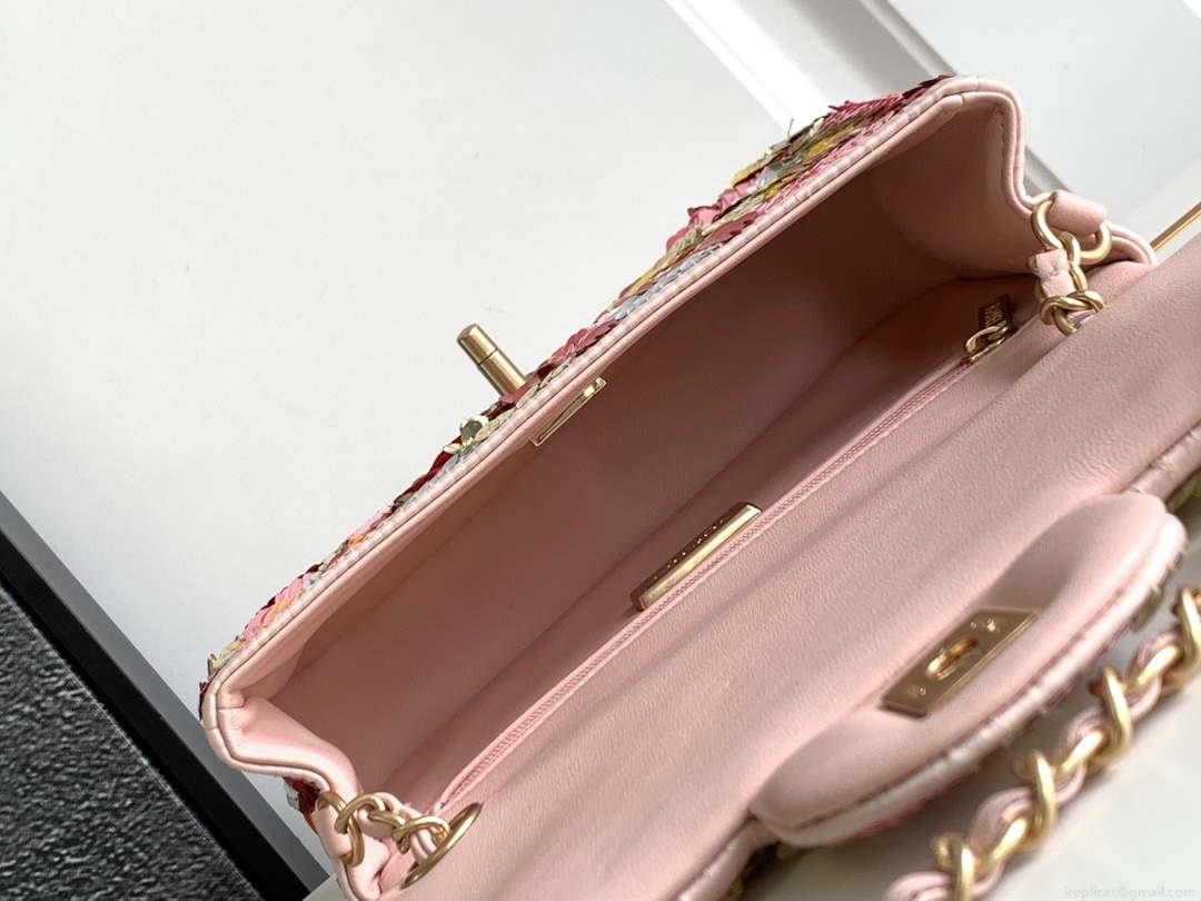 Chanel A69900 24P Mini Flap Pink Limited Edition Beaded Bags