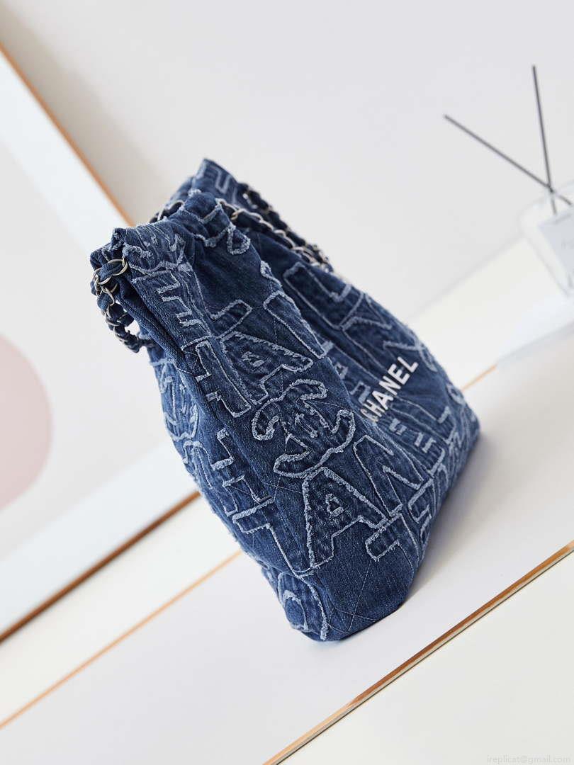 Chanel 22 AS3261 Handbag 24A Denim embroidered & Silver-Tone Metal