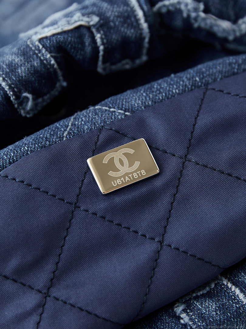 Chanel 22 AS3261 Handbag 24A Denim embroidered & Silver-Tone Metal